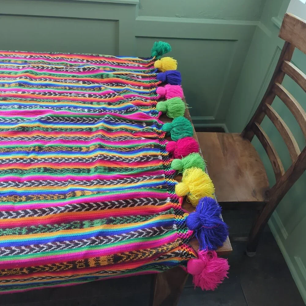 Vintage Native Indigenous Knit Tablecloth Blanket Throw Indigenous Striped Boho